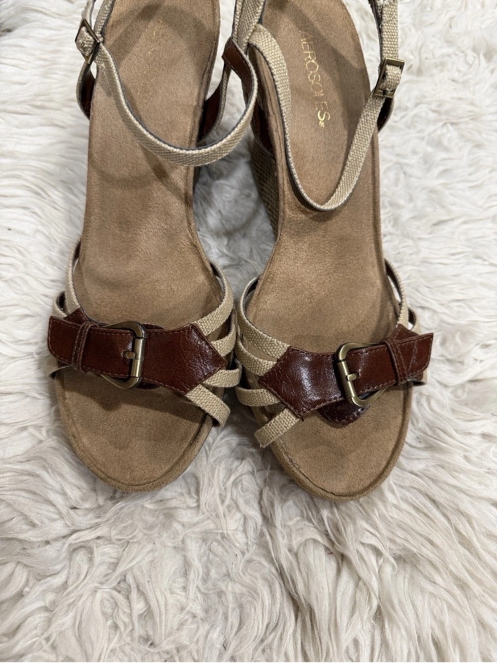 Aerosoles Strappy Cork High‎ Espadrille Wedge Sandal Adjustable  Sz 11 - Picture 7 of 7